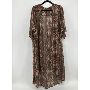 Daniel Rainn Paisley Open Front Kimono Duster Maxi M/L Boho Chic Festival Gypsy